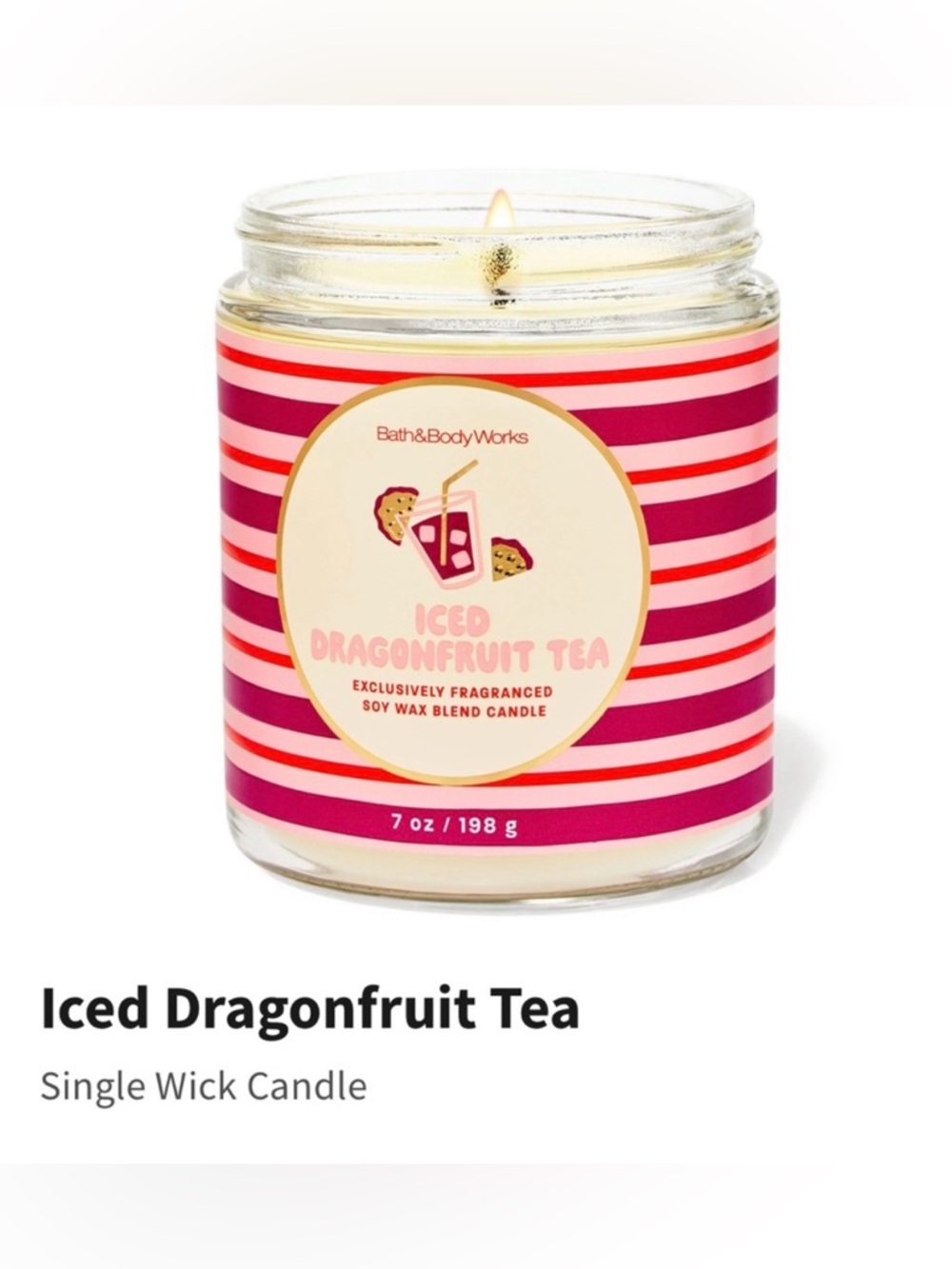 Bath & Body Works “Iced Dragonfruit Tea” Single Wick Candle w Metal Lid.